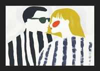 Contrasting couple in artistic stripes share an intimate moment-5