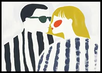 Contrasting couple in artistic stripes share an intimate moment-6