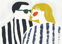 Contrasting couple in artistic stripes share an intimate moment-7