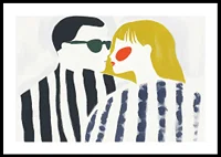 Contrasting couple in artistic stripes share an intimate moment-0