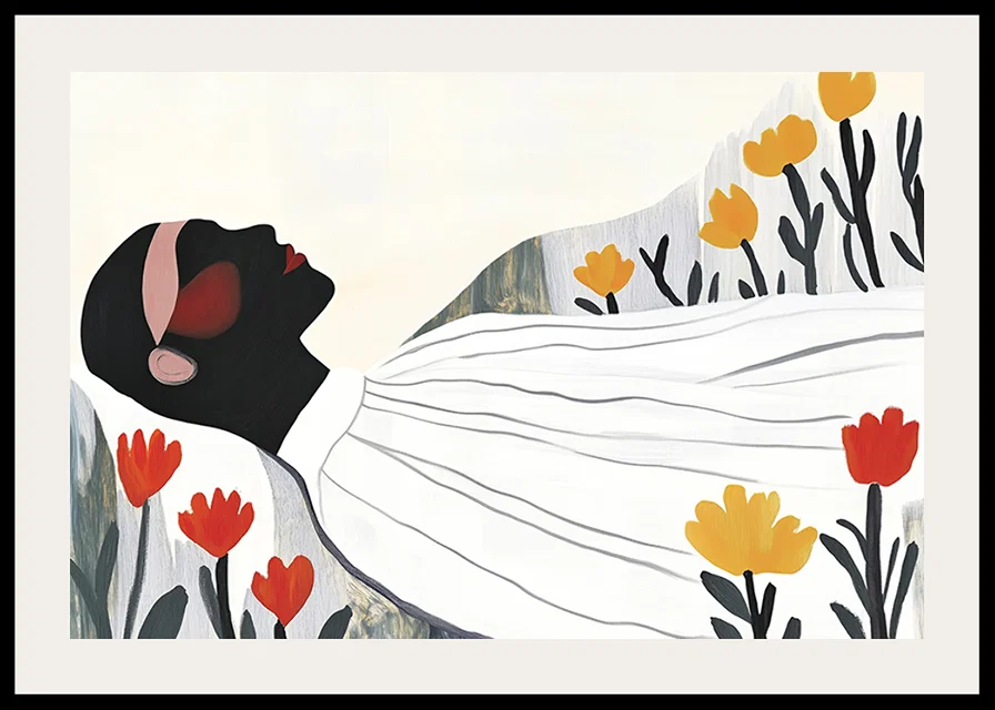 A harmonious poster of a resting figure surrounded by flowers-12