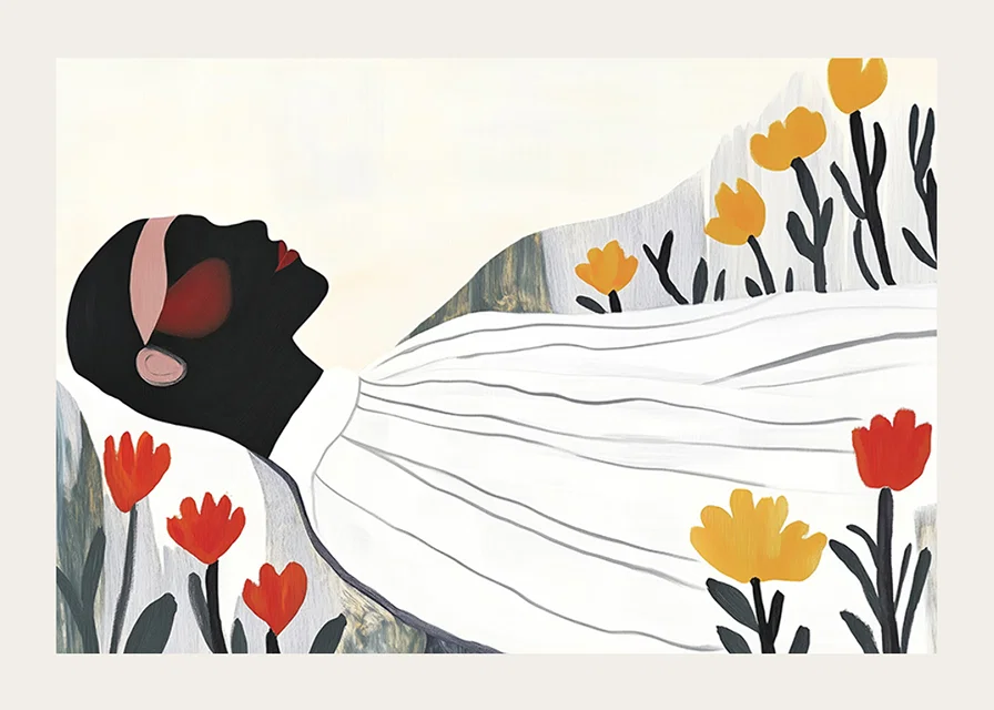 A harmonious poster of a resting figure surrounded by flowers-12