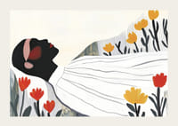 Harmonický plagát odpočívajúcej postavy obklopenej kvetmi-3