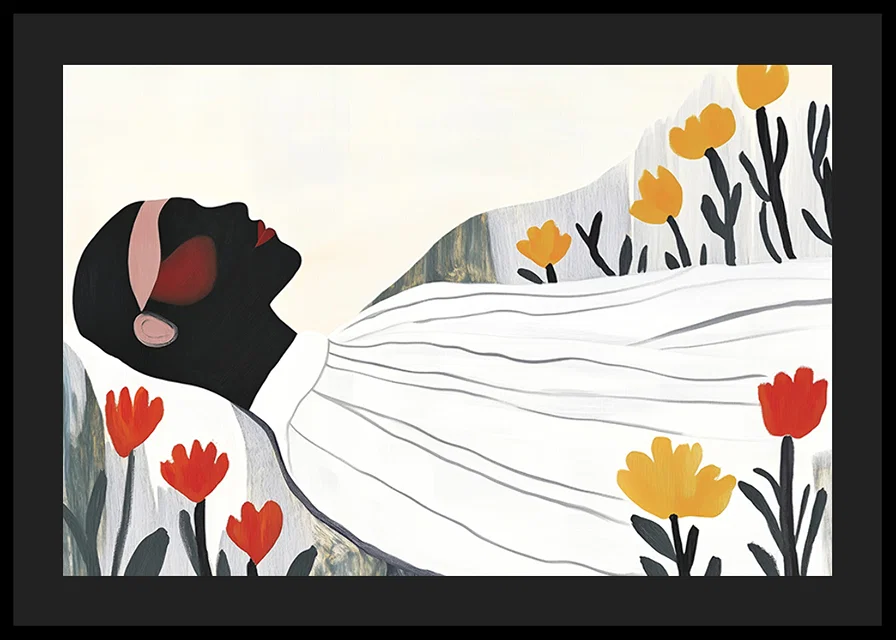 A harmonious poster of a resting figure surrounded by flowers-12