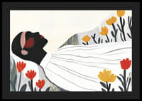 Harmonický plagát odpočívajúcej postavy obklopenej kvetmi-4