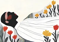 A harmonious poster of a resting figure surrounded by flowers-7