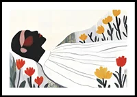 A harmonious poster of a resting figure surrounded by flowers-0