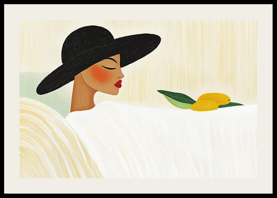 O femeie elegantă într-o pălărie se odihnește pe un fundal calm-12