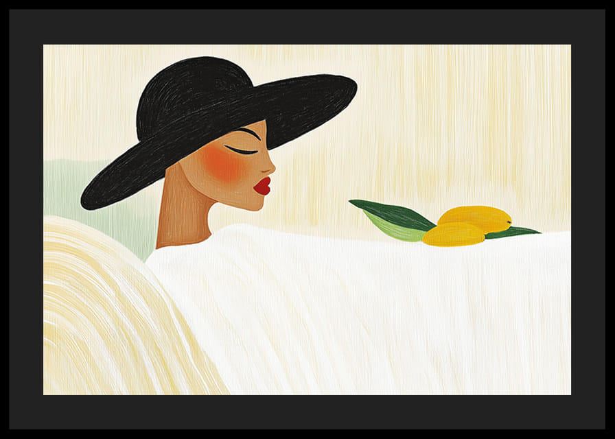 O femeie elegantă într-o pălărie se odihnește pe un fundal calm-12