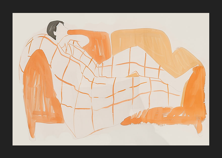 A peaceful scene of relaxation with warm tones and soft lines-12