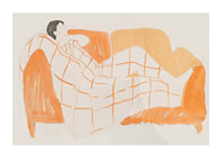 A peaceful scene of relaxation with warm tones and soft lines-1