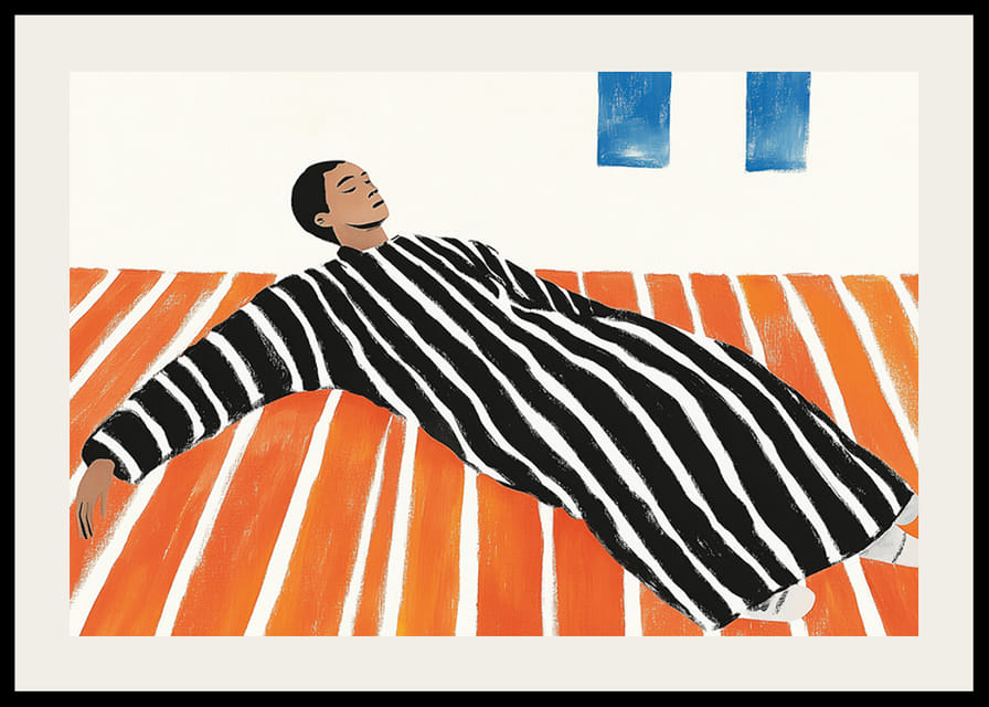 Muž pokojne odpočíva na farebnej podlahe-12