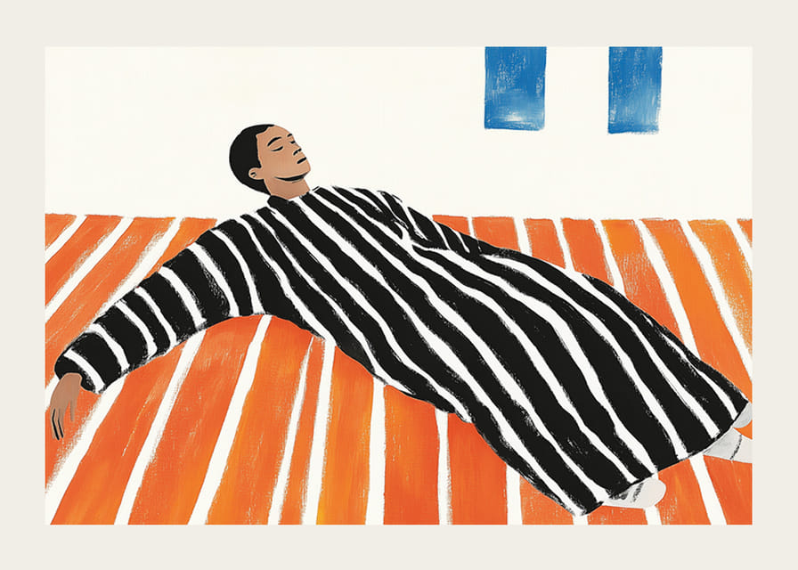 Muž pokojne odpočíva na farebnej podlahe-12