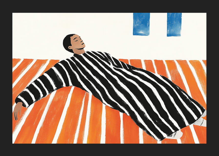 Muž pokojne odpočíva na farebnej podlahe-12