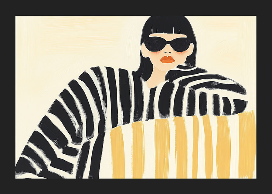 Contrasting style with bold stripes and mysterious elegance-12