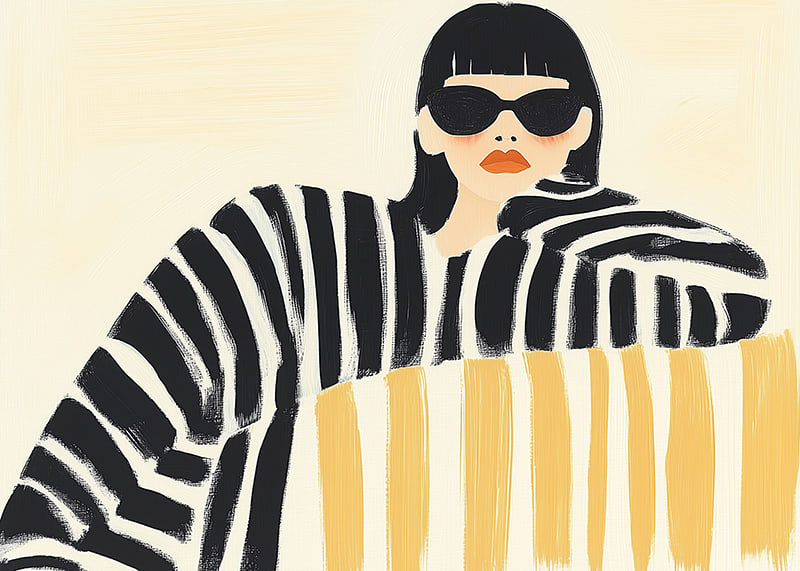 Contrasting style with bold stripes and mysterious elegance-12
