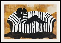 A soft portrait of the intimacy of love on a striped sofa-2
