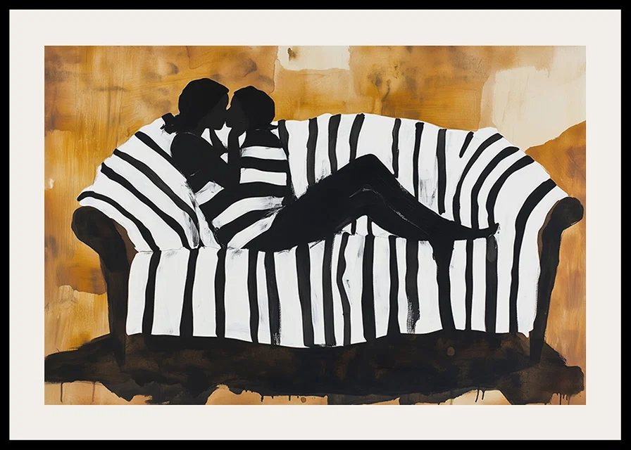 A soft portrait of the intimacy of love on a striped sofa-12