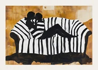 A soft portrait of the intimacy of love on a striped sofa-3
