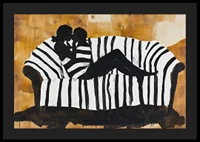 A soft portrait of the intimacy of love on a striped sofa-4