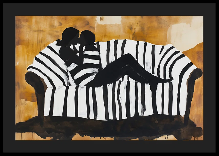 A soft portrait of the intimacy of love on a striped sofa-12