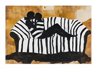 A soft portrait of the intimacy of love on a striped sofa-1