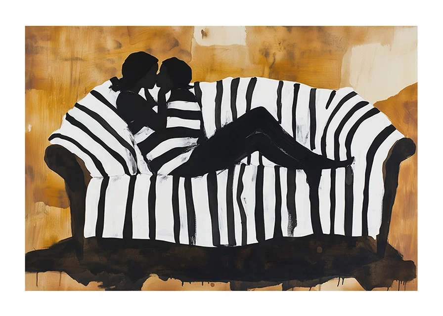 A soft portrait of the intimacy of love on a striped sofa-12