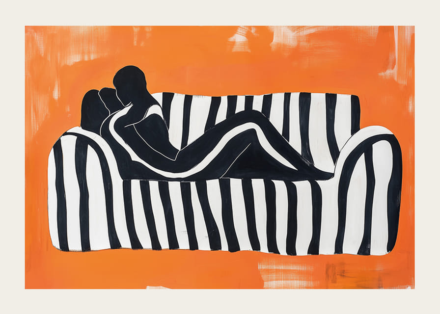 Silhouettes noires et blanches sur un fond orange vibrant-12