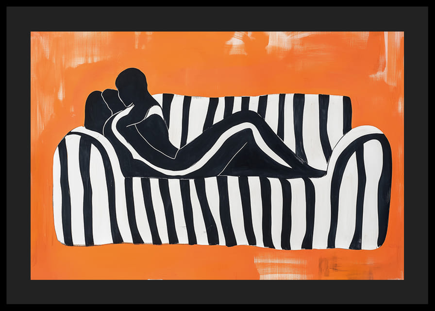 Silhouettes noires et blanches sur un fond orange vibrant-12