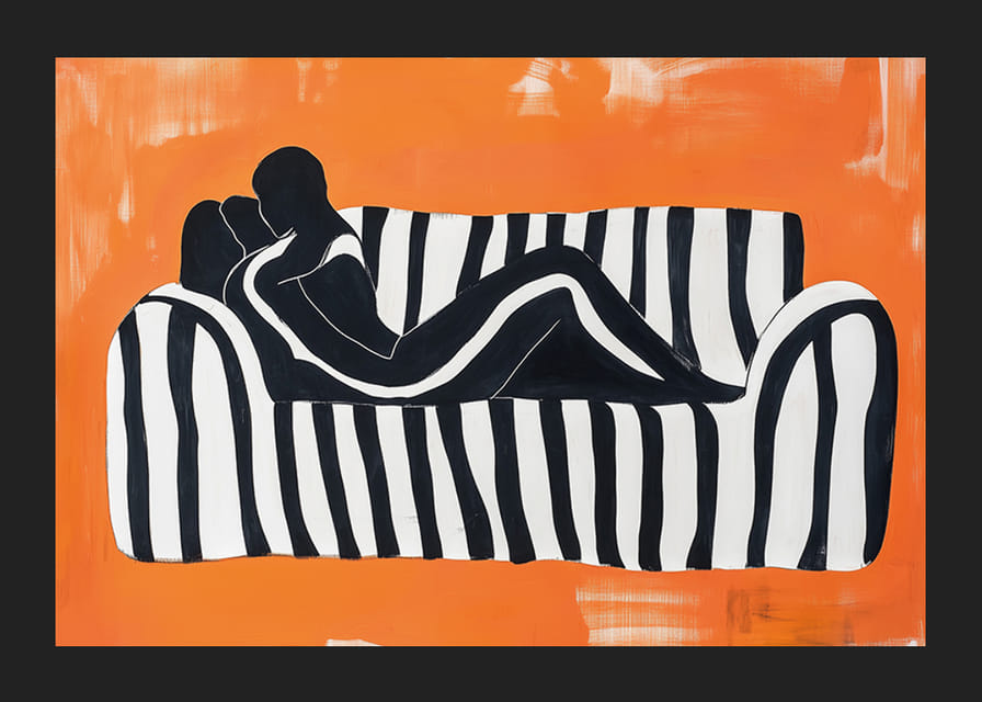 Silhouettes noires et blanches sur un fond orange vibrant-12