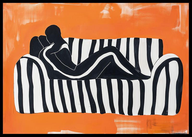 Black and white silhouettes against a vibrant orange background-12