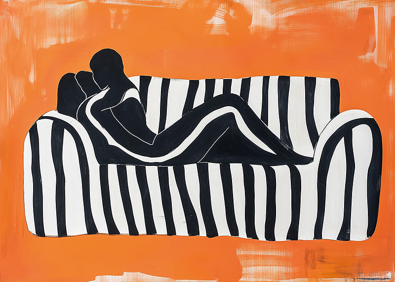 Black and white silhouettes against a vibrant orange background-12