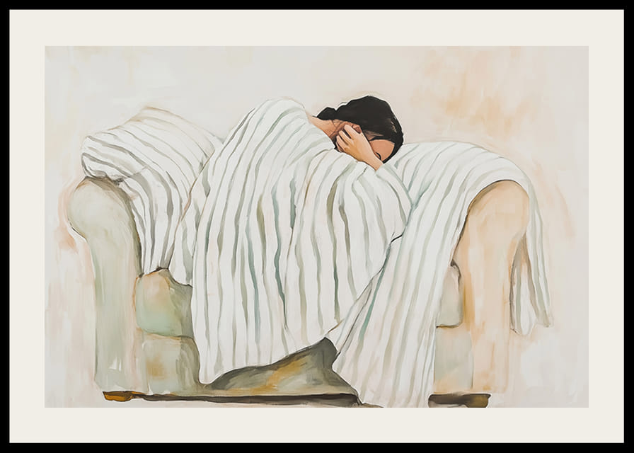 En person pakket inn i et stripete teppe på en lenestol utstråler ro og introspeksjon-12