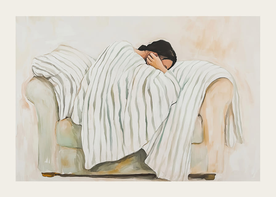 En person pakket inn i et stripete teppe på en lenestol utstråler ro og introspeksjon-12