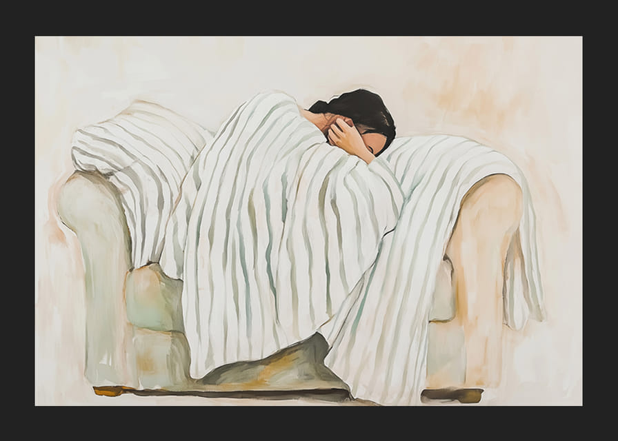 En person pakket inn i et stripete teppe på en lenestol utstråler ro og introspeksjon-12