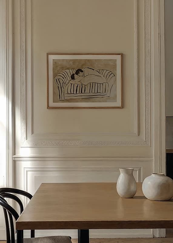 Two lovers in a tender embrace on a striped sofa-12