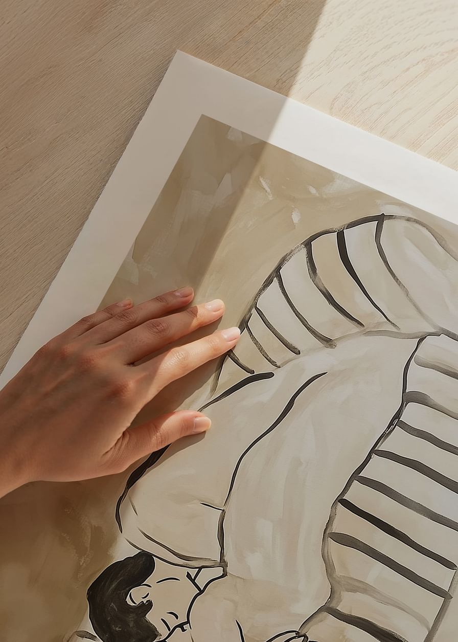 Two lovers in a tender embrace on a striped sofa-12
