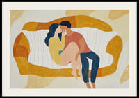 Un couple amoureux se repose sur un canapé stylisé aux tons doux-2