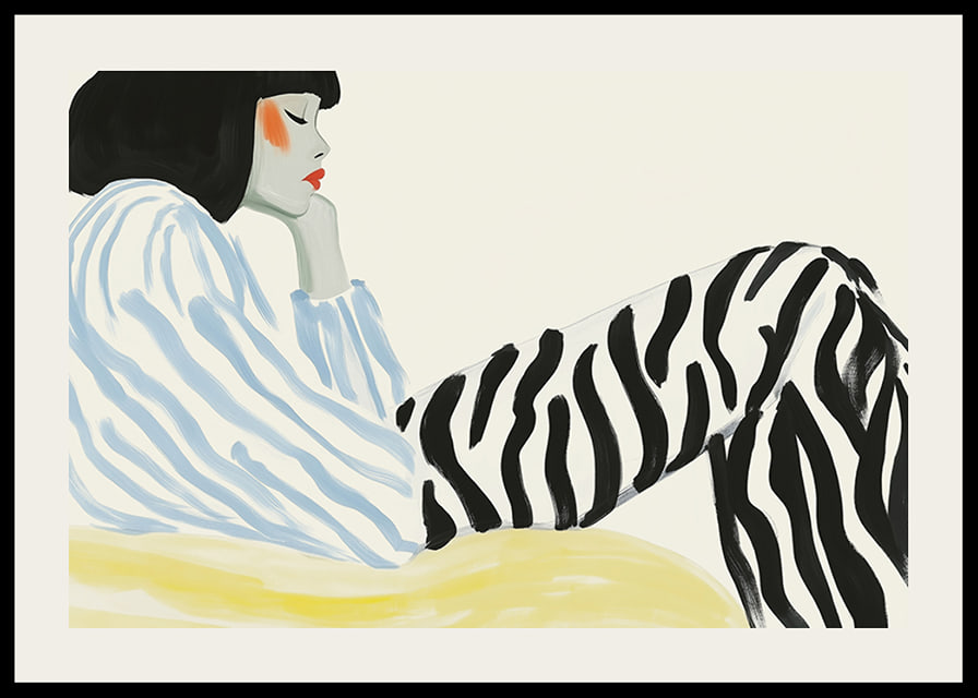 Graphic portrait with zebra stripes and soft color tones-12