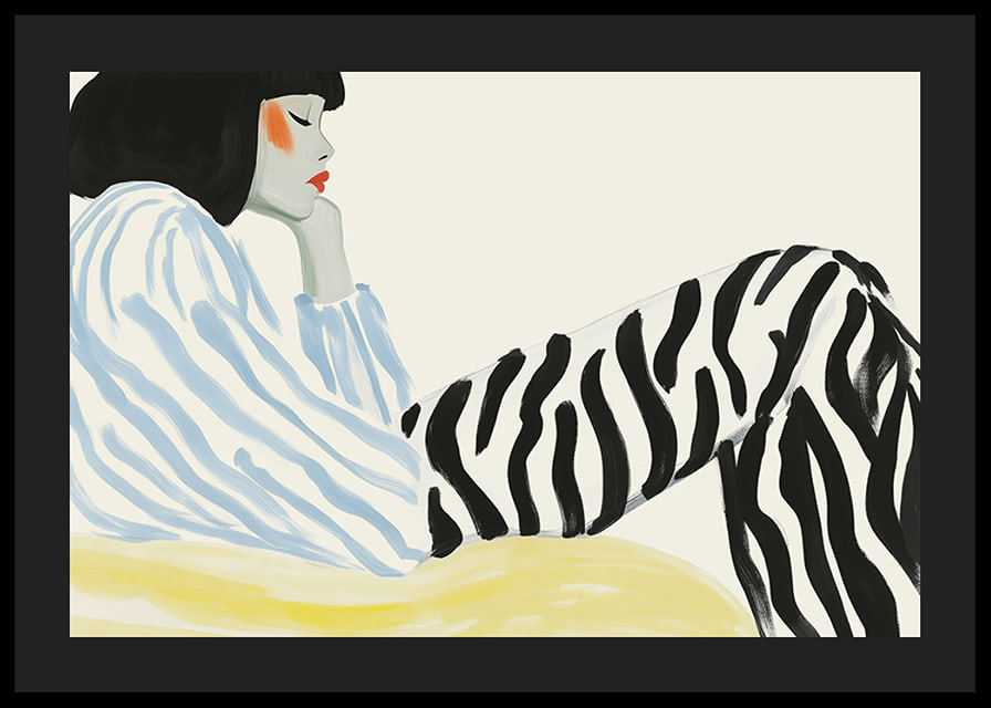 Graphic portrait with zebra stripes and soft color tones-12