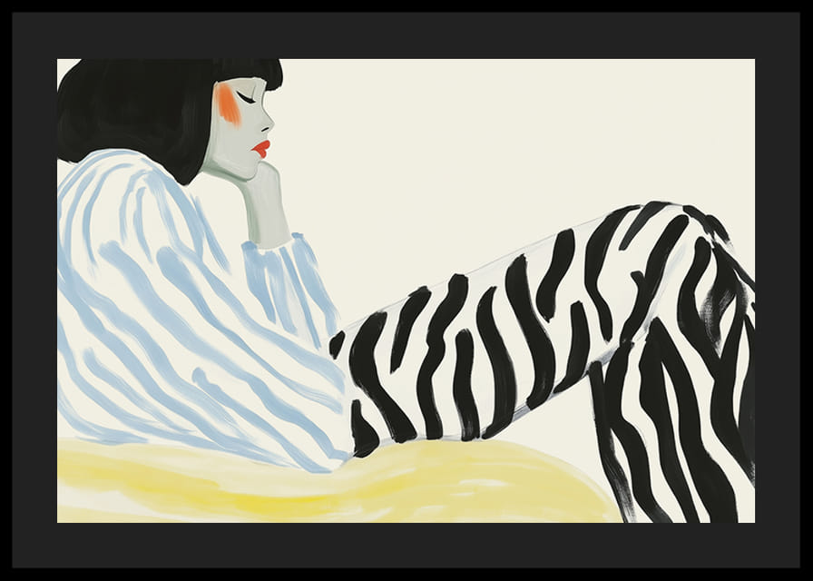 Grafiskt porträtt med zebraränder och mjuka färgtoner-12