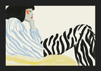 Graphic portrait with zebra stripes and soft color tones-5