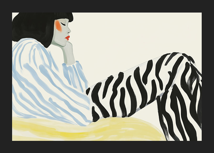 Graphic portrait with zebra stripes and soft color tones-12