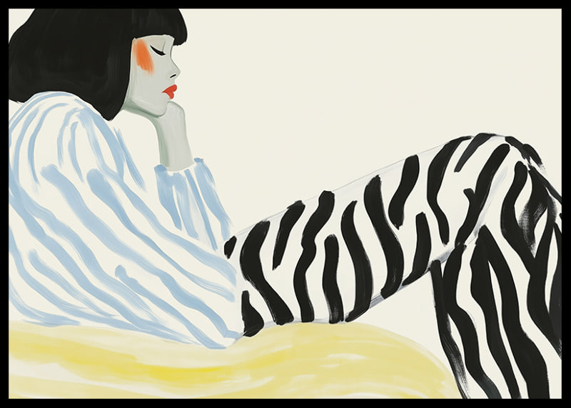 Graphic portrait with zebra stripes and soft color tones-12