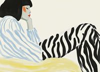 Graphic portrait with zebra stripes and soft color tones-7
