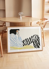 Graphic portrait with zebra stripes and soft color tones-8