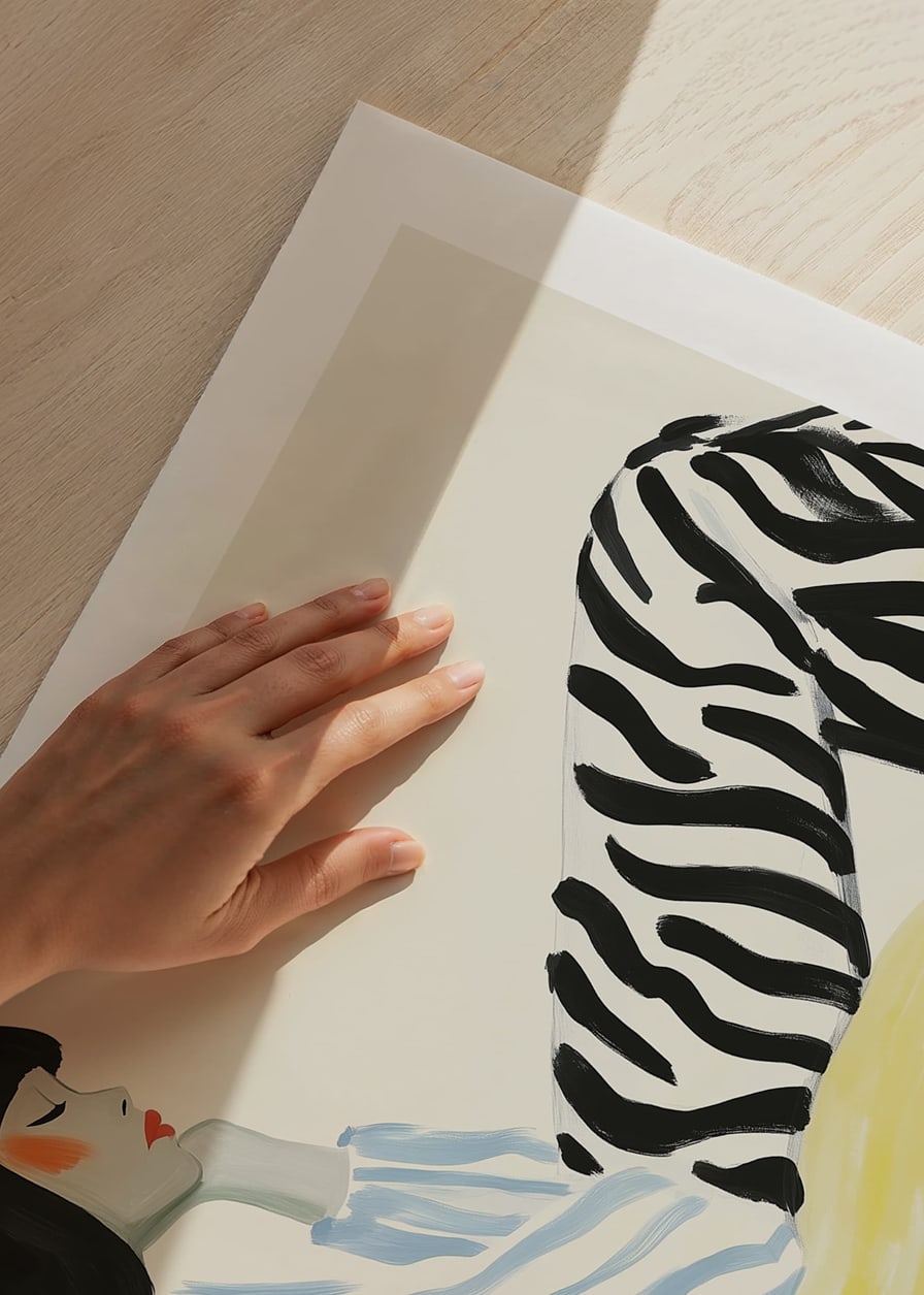 Graphic portrait with zebra stripes and soft color tones-12