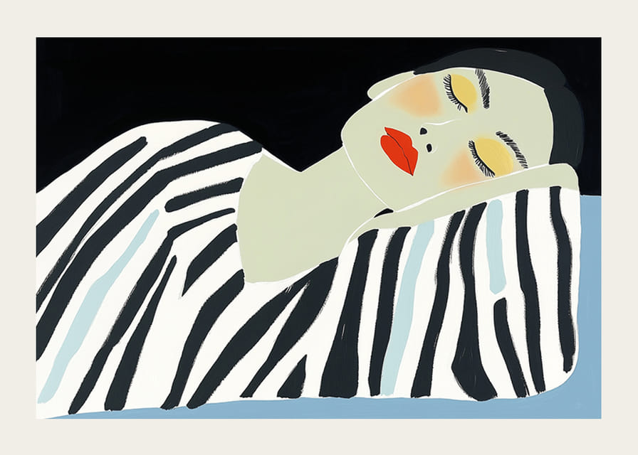 Een serene schoonheid rust in een elegante, grafische expressie-12