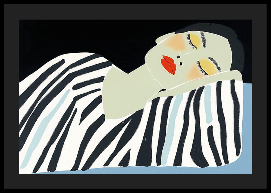 Een serene schoonheid rust in een elegante, grafische expressie-12