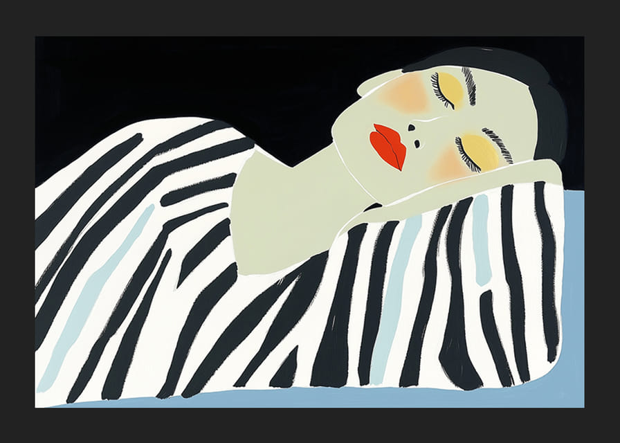 Een serene schoonheid rust in een elegante, grafische expressie-12